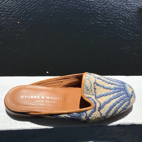 Stubbs & Wootton Palm Beach Embroidered Mules with Shell Motif - Picture 6 of 11